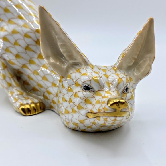Herend Hungary hand painted yellow fishnet 24K accent Figurine Large Sneaky Fox - Picture 6 of 13